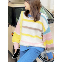 マカロンカラーのボーダーニット プルオーバーセーター　大きいサイズ レディース
