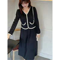ノーカラージャケットとスカートのセットアップ風ワンピース　大きいサイズ レディース