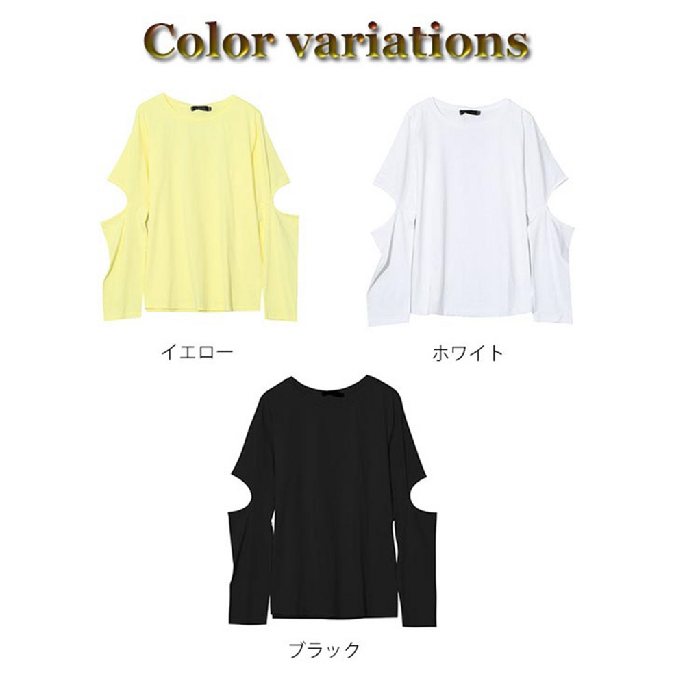 肘部分をカットしたシンプルだけどモダンな長袖Tシャツ　大きいサイズ レディース4