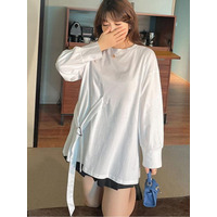 シンメトリーベルトデザインがオシャレ！長袖ビッグTシャツ　大きいサイズ レディース