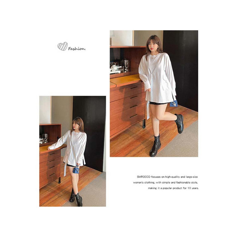 シンメトリーベルトデザインがオシャレ!長袖ビッグTシャツ 大きいサイズ レディース11