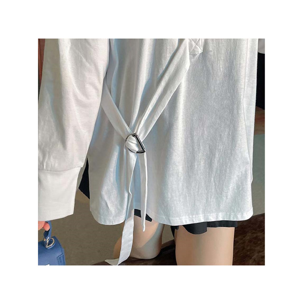 シンメトリーベルトデザインがオシャレ!長袖ビッグTシャツ 大きいサイズ レディース12