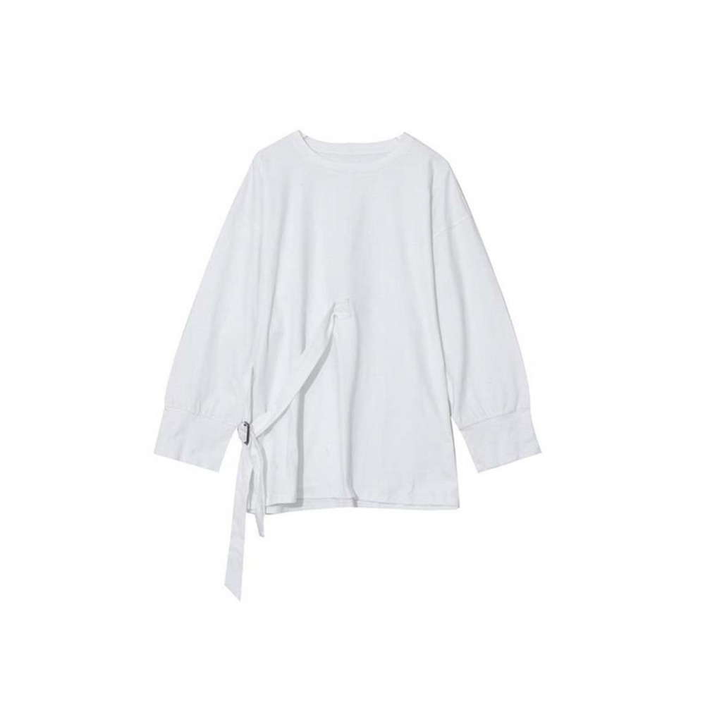 シンメトリーベルトデザインがオシャレ!長袖ビッグTシャツ 大きいサイズ レディース16