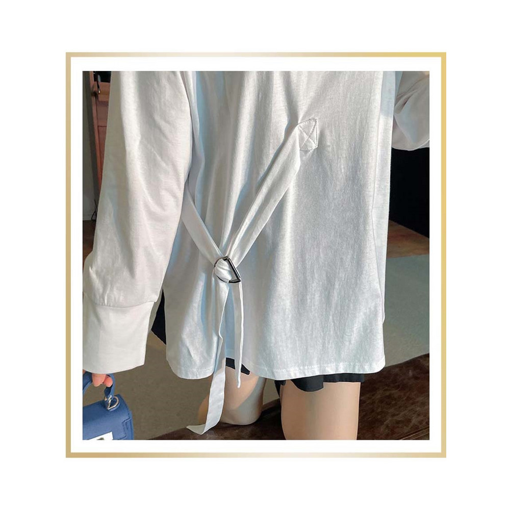 シンメトリーベルトデザインがオシャレ!長袖ビッグTシャツ 大きいサイズ レディース5