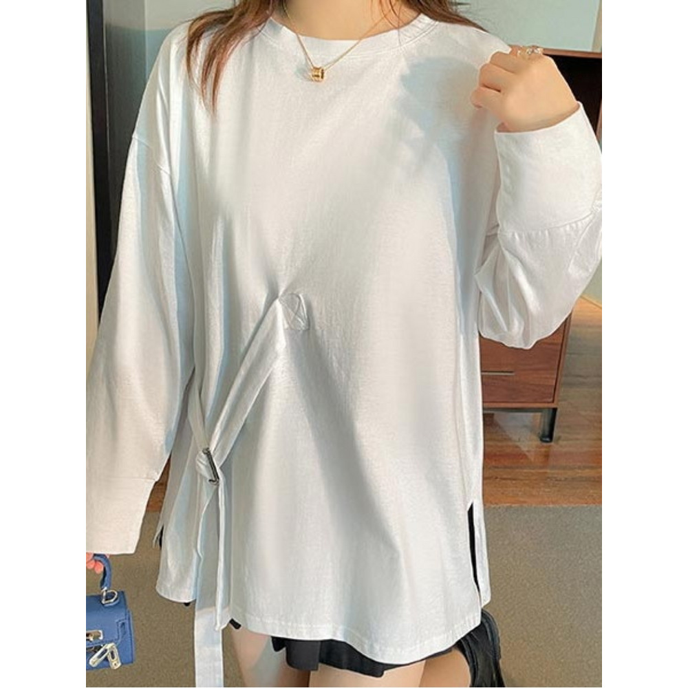 シンメトリーベルトデザインがオシャレ!長袖ビッグTシャツ 大きいサイズ レディース8