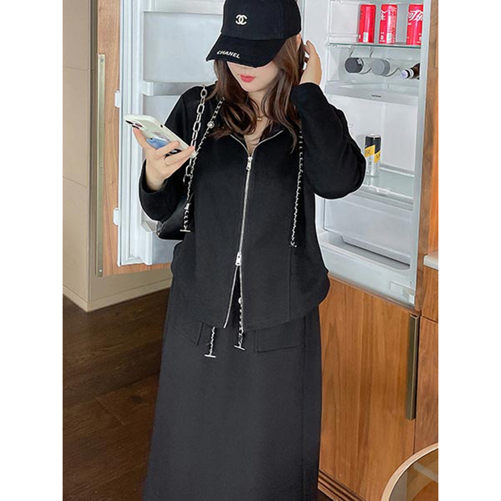 ダブルジップパーカー+Aラインスカート キレカジ スカートスーツ 大きいサイズ レディース11