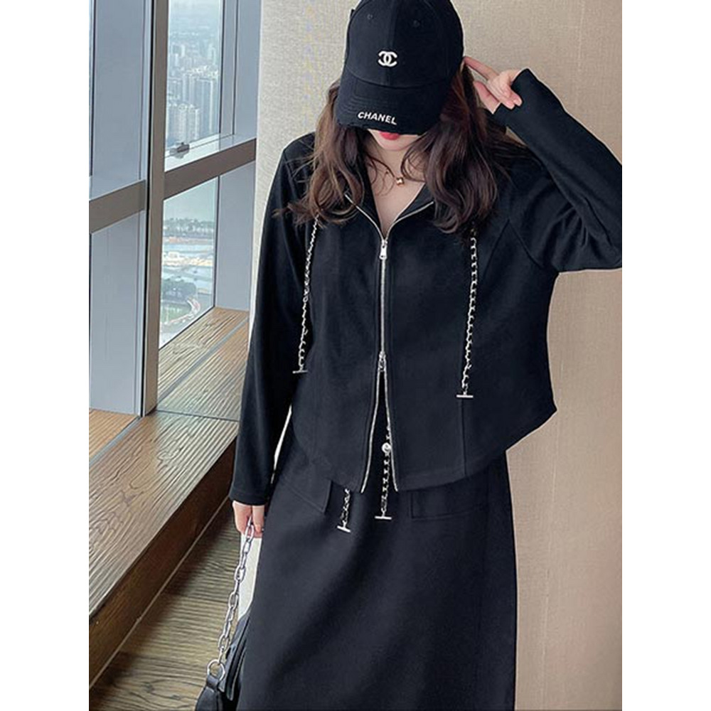 ダブルジップパーカー+Aラインスカート キレカジ スカートスーツ 大きいサイズ レディース13