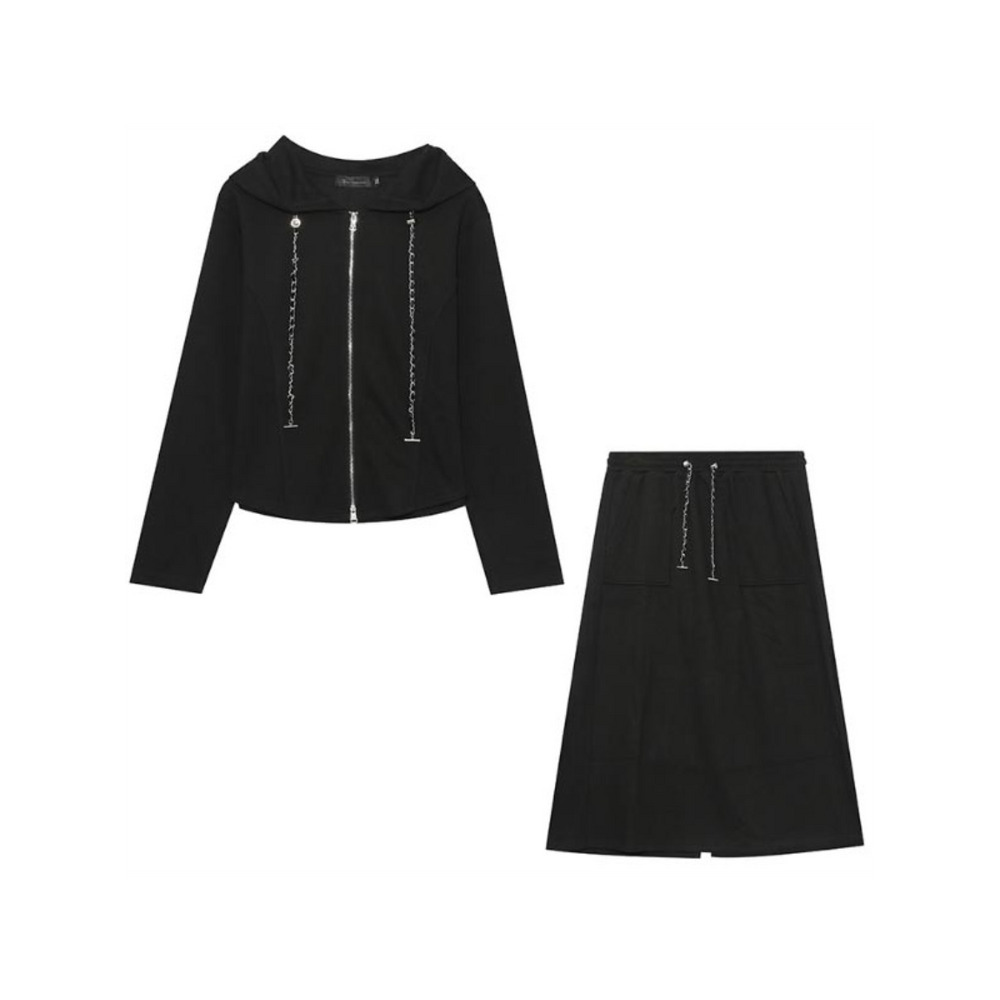 ダブルジップパーカー+Aラインスカート キレカジ スカートスーツ 大きいサイズ レディース3