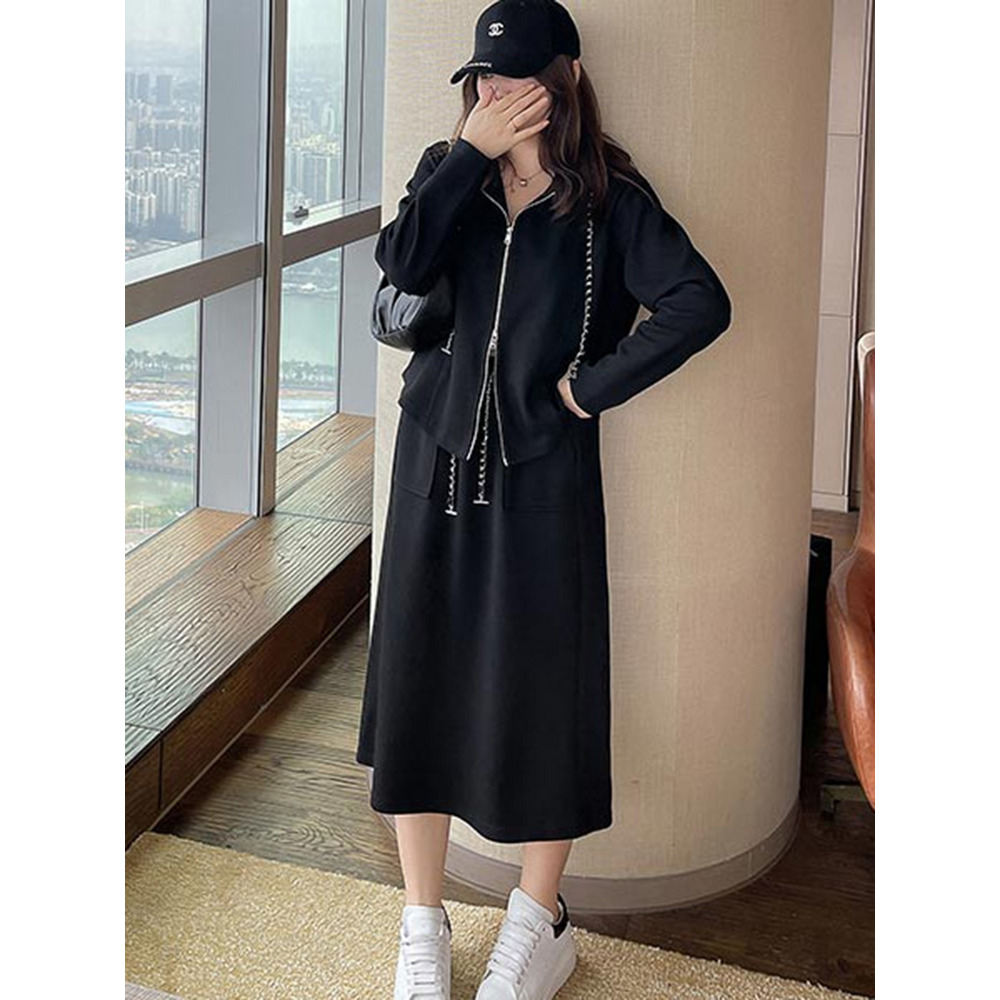 ダブルジップパーカー+Aラインスカート キレカジ スカートスーツ 大きいサイズ レディース5