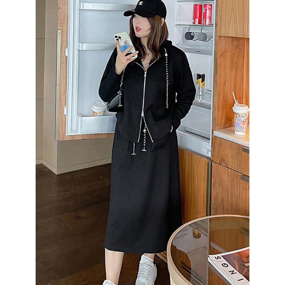 ダブルジップパーカー+Aラインスカート キレカジ スカートスーツ 大きいサイズ レディース1