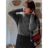 ハイネックとラウンドネックの2デザイン！長袖シンプルカットソー　大きいサイズ レディース