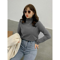 メロー加工のエッジフリルがエレガント！長袖シンプルカットソー　大きいサイズ レディース