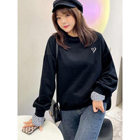 トレーナーとチェック柄シャツの重ね着風 背中が個性的なトップス！　大きいサイズ レディース