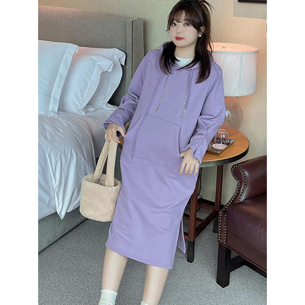 袖コンシャス! フード付きミモレ丈スウェットワンピース 大きいサイズ レディース10