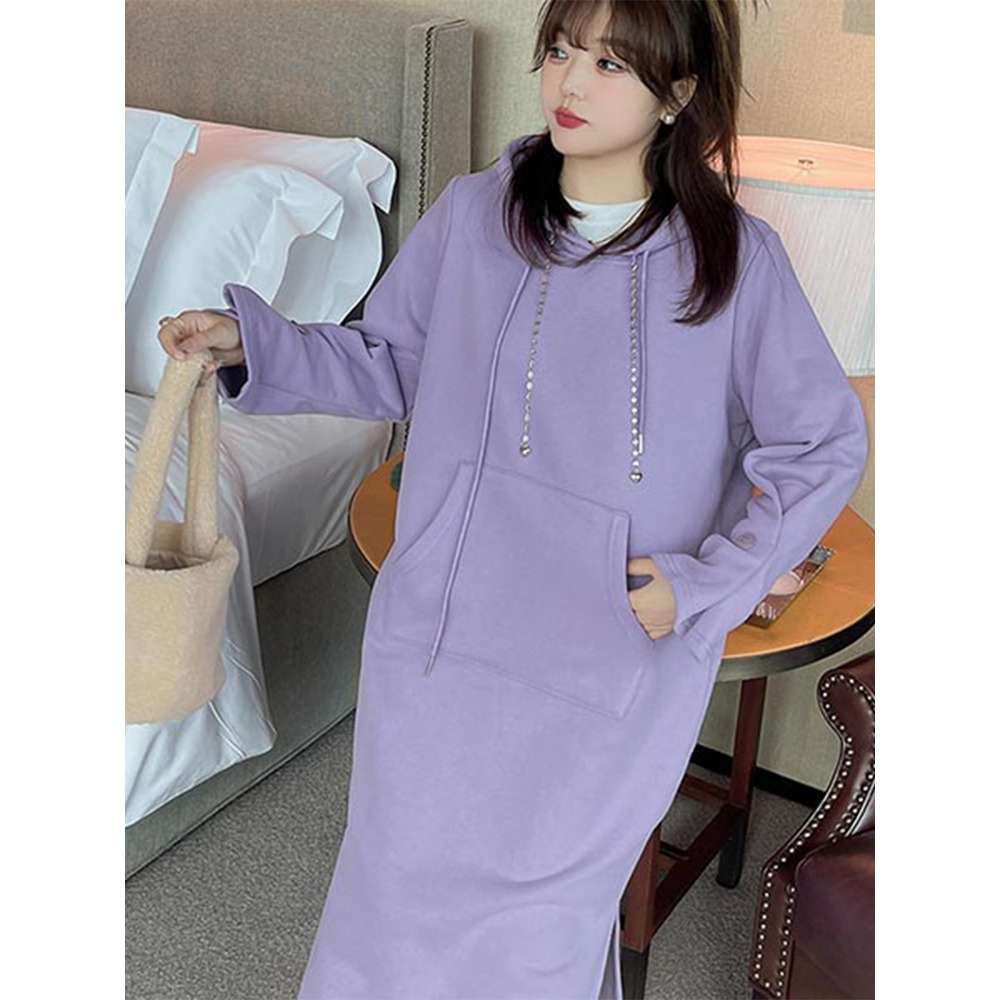 袖コンシャス! フード付きミモレ丈スウェットワンピース 大きいサイズ レディース11