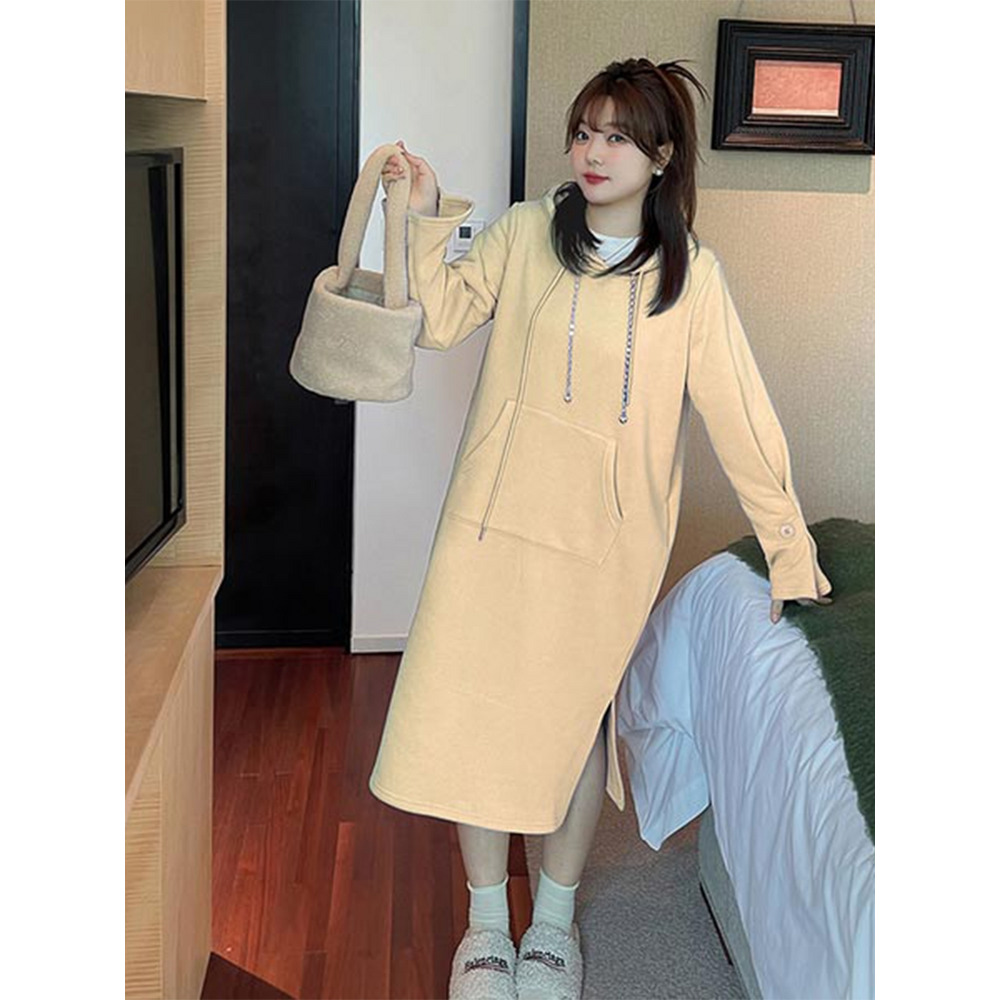 袖コンシャス! フード付きミモレ丈スウェットワンピース 大きいサイズ レディース13