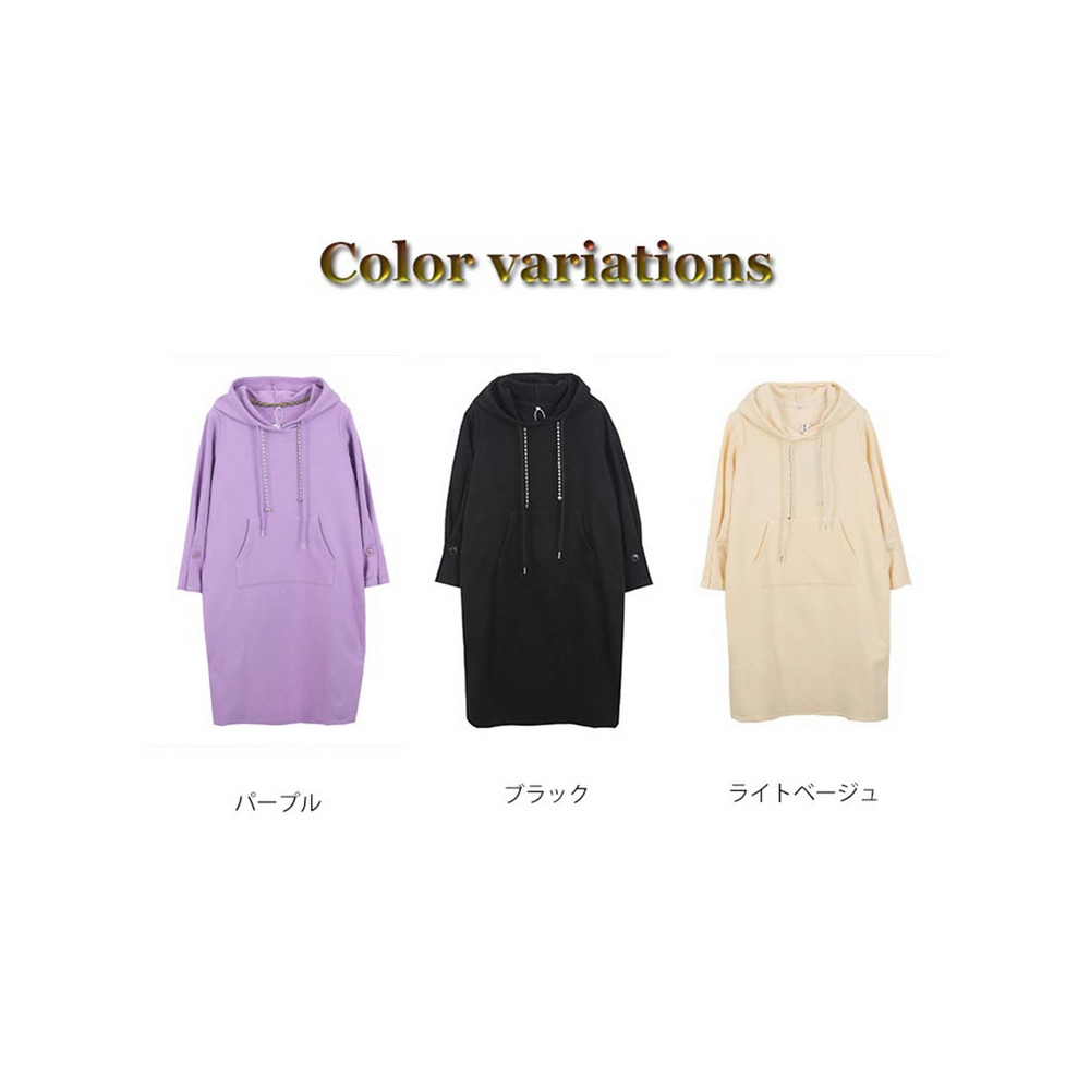 袖コンシャス! フード付きミモレ丈スウェットワンピース 大きいサイズ レディース4