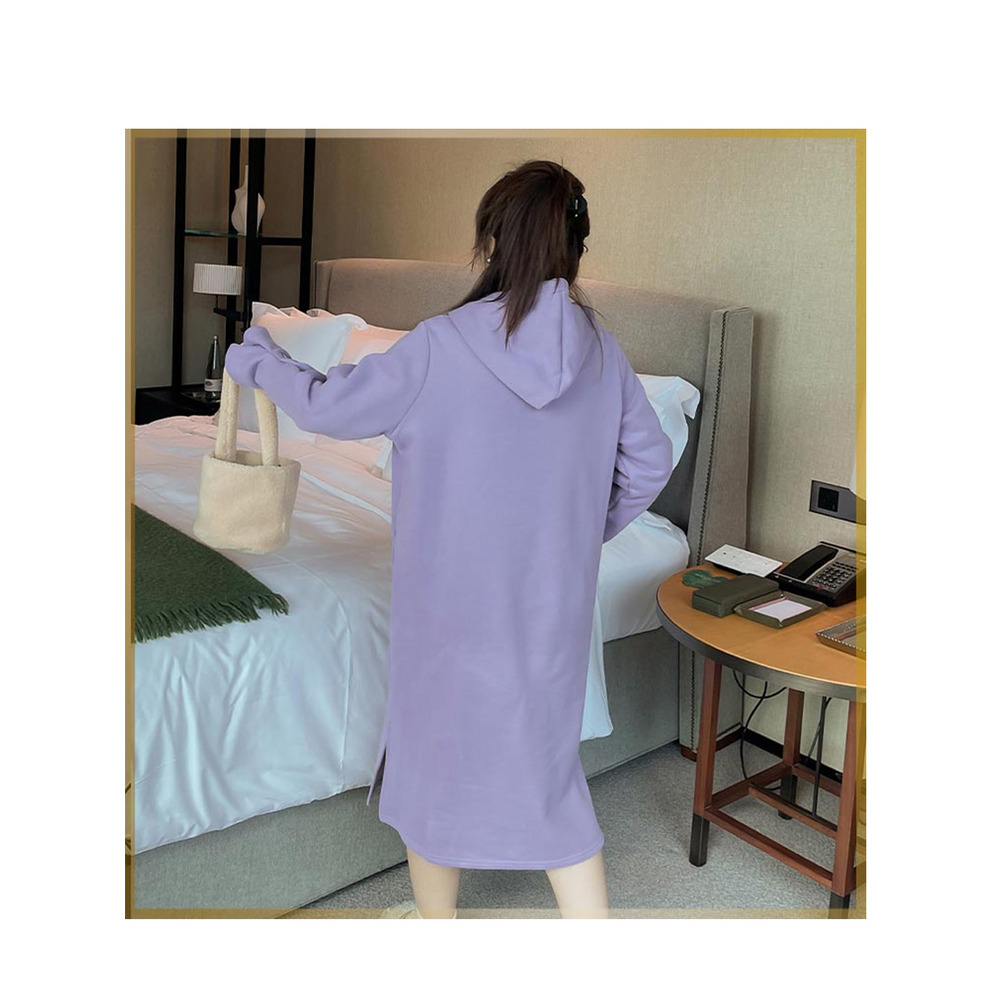 袖コンシャス! フード付きミモレ丈スウェットワンピース 大きいサイズ レディース5