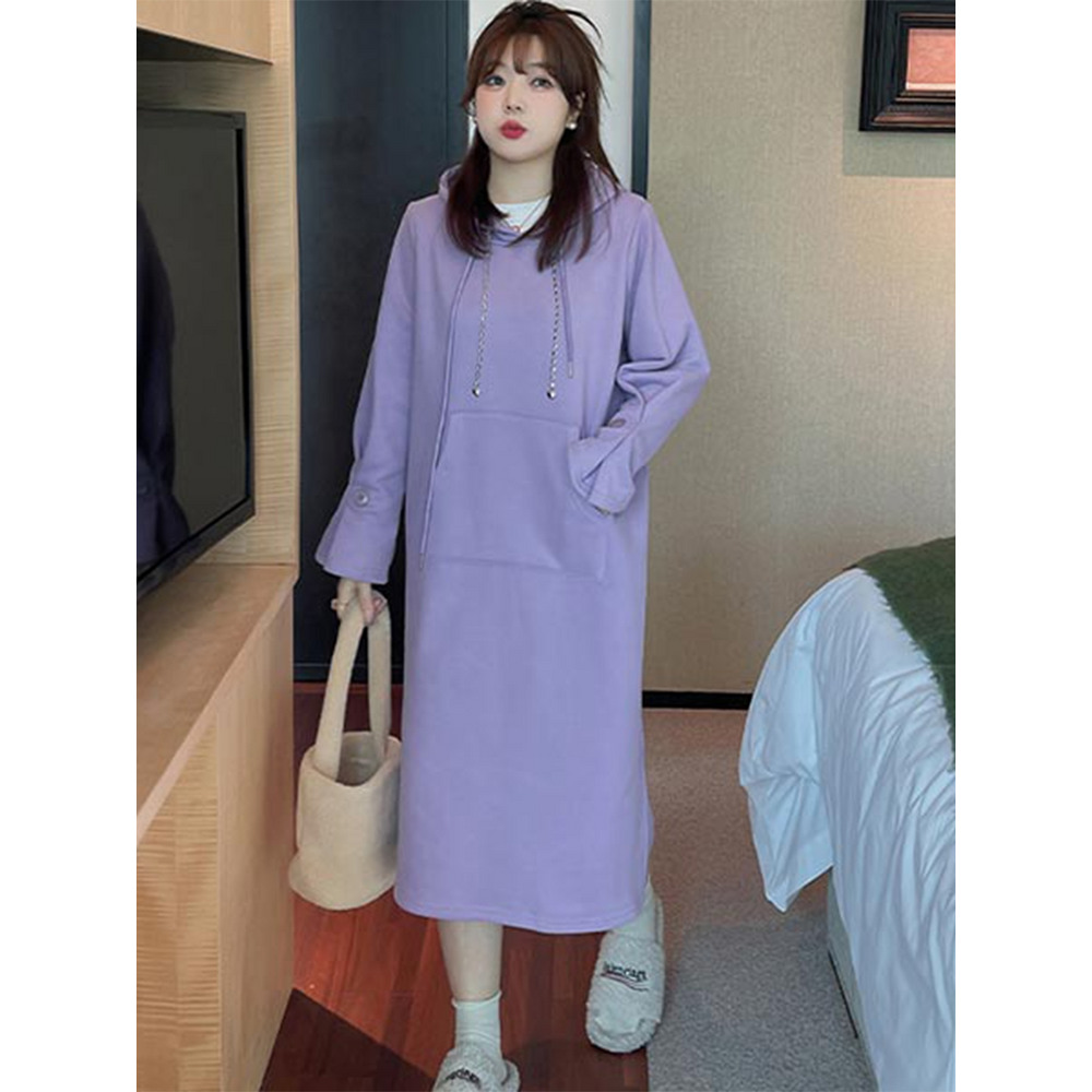袖コンシャス! フード付きミモレ丈スウェットワンピース 大きいサイズ レディース8