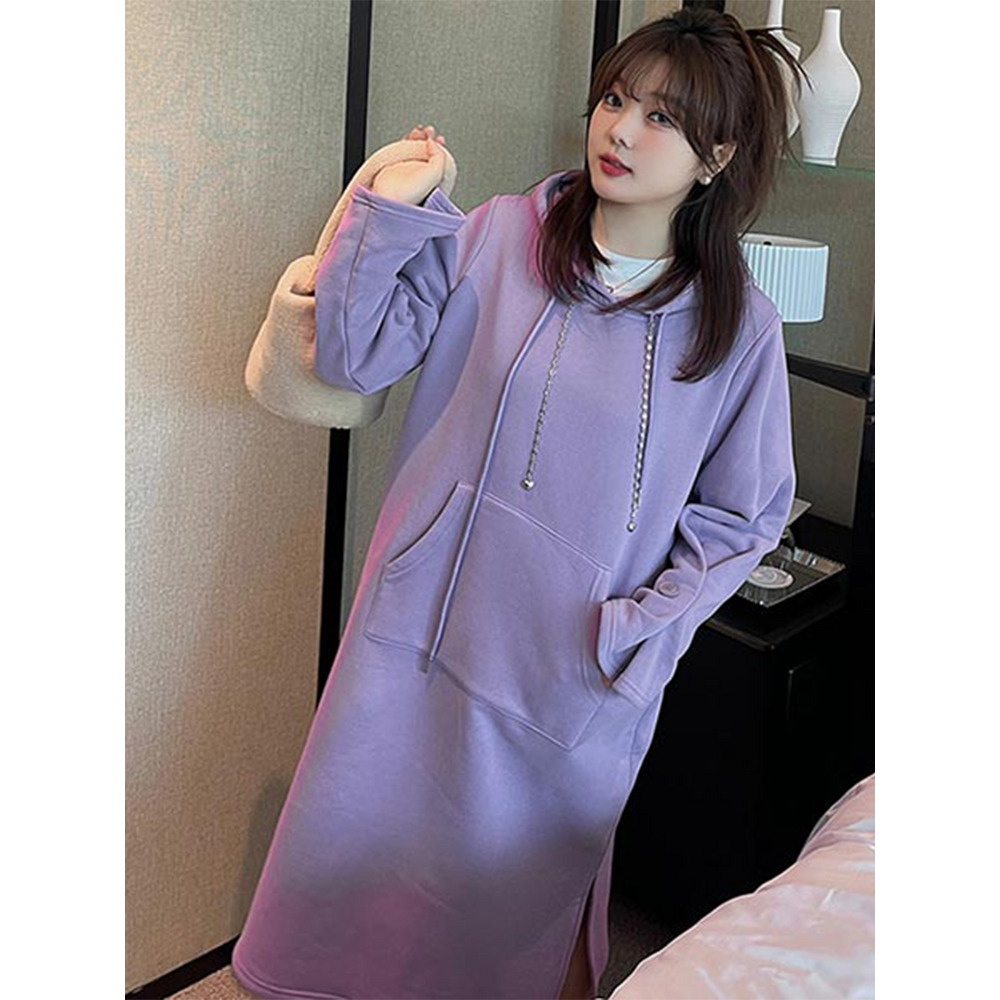 袖コンシャス! フード付きミモレ丈スウェットワンピース 大きいサイズ レディース9