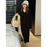 レイヤードも◎ Ｖネック ルーズシルエット ニットワンピース　大きいサイズ レディース