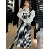 レトロで大人可愛い！千鳥格子柄 ミモレ丈 細肩紐 ジャンパースカート　大きいサイズ レディース