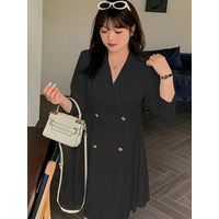 ラペルカラー、ダブルブレストのレディライクなデザインワンピース　大きいサイズレディース