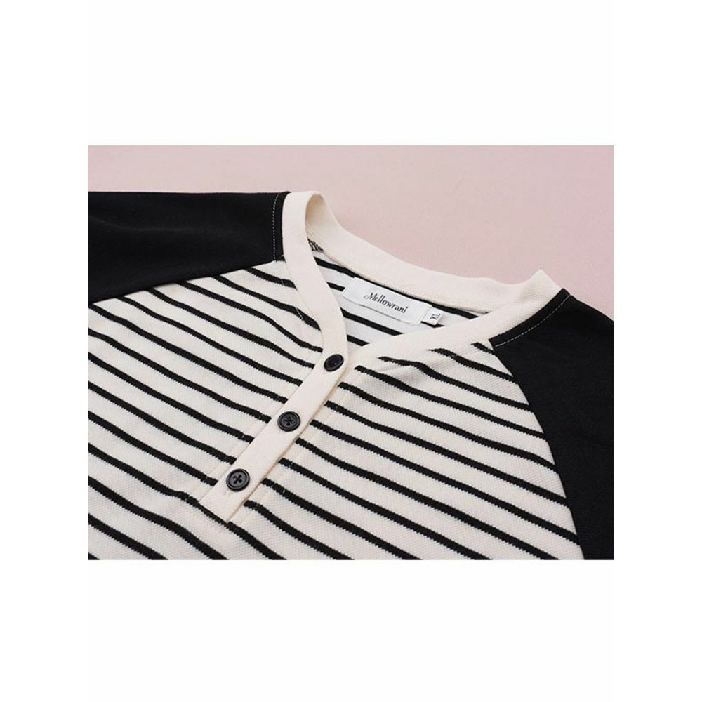 細ボーダーのオーバーサイズ ブロックデザイン 長袖プルオーバー 大きいサイズレディース10