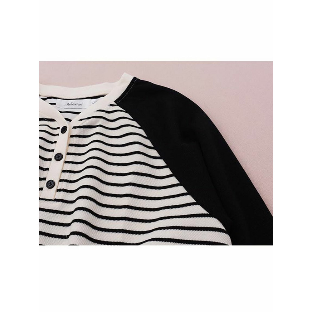 細ボーダーのオーバーサイズ ブロックデザイン 長袖プルオーバー 大きいサイズレディース12