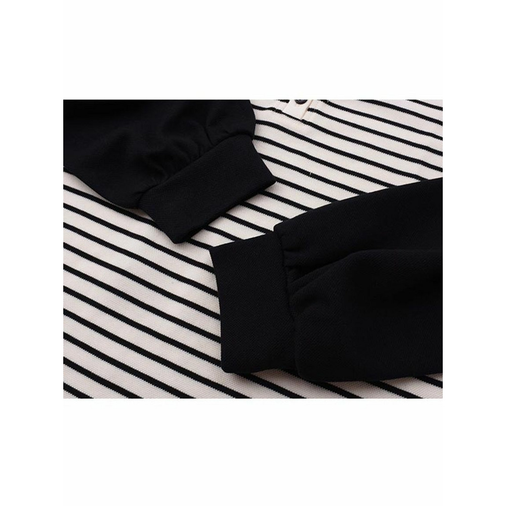 細ボーダーのオーバーサイズ ブロックデザイン 長袖プルオーバー 大きいサイズレディース13