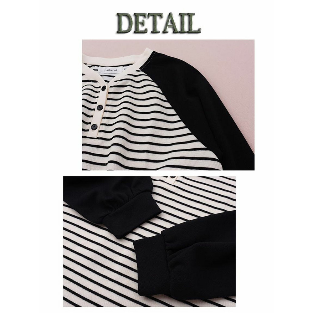 細ボーダーのオーバーサイズ ブロックデザイン 長袖プルオーバー 大きいサイズレディース18