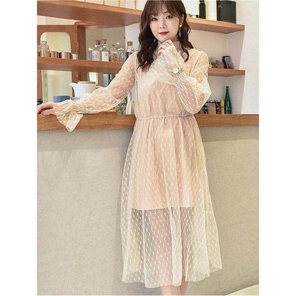 シアーなハート柄メッシュワンピースとインナーワンピースのセット 海外インポート服 sanmaru1