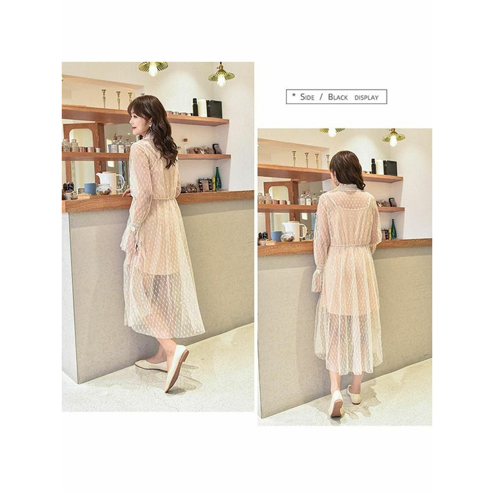 シアーなハート柄メッシュワンピースとインナーワンピースのセット 海外インポート服 sanmaru11