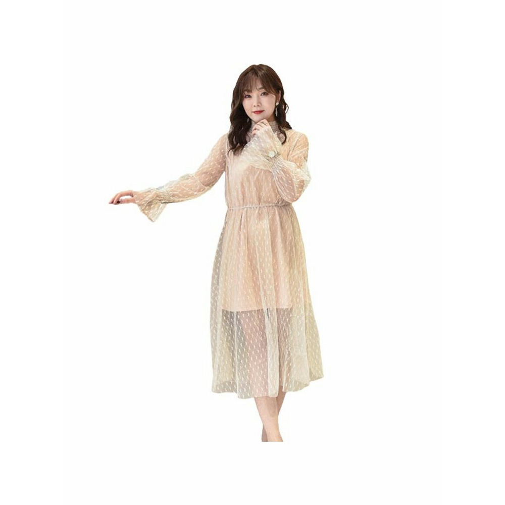 シアーなハート柄メッシュワンピースとインナーワンピースのセット 海外インポート服 sanmaru3