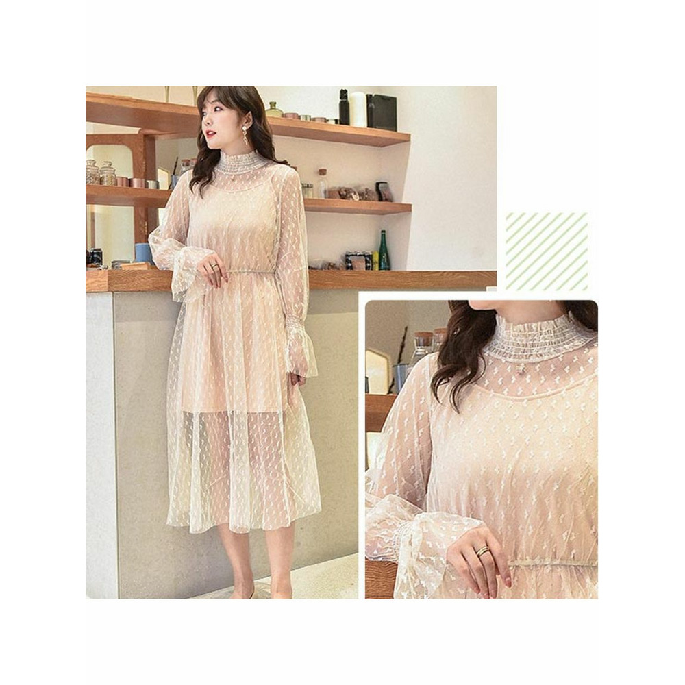 シアーなハート柄メッシュワンピースとインナーワンピースのセット 海外インポート服 sanmaru4