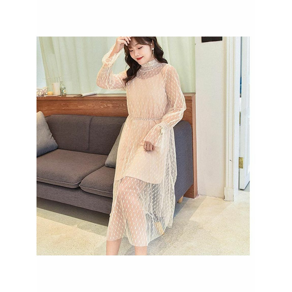 シアーなハート柄メッシュワンピースとインナーワンピースのセット 海外インポート服 sanmaru5