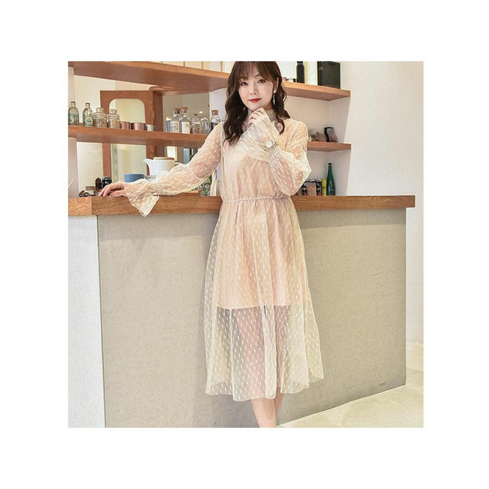 シアーなハート柄メッシュワンピースとインナーワンピースのセット 海外インポート服 sanmaru7