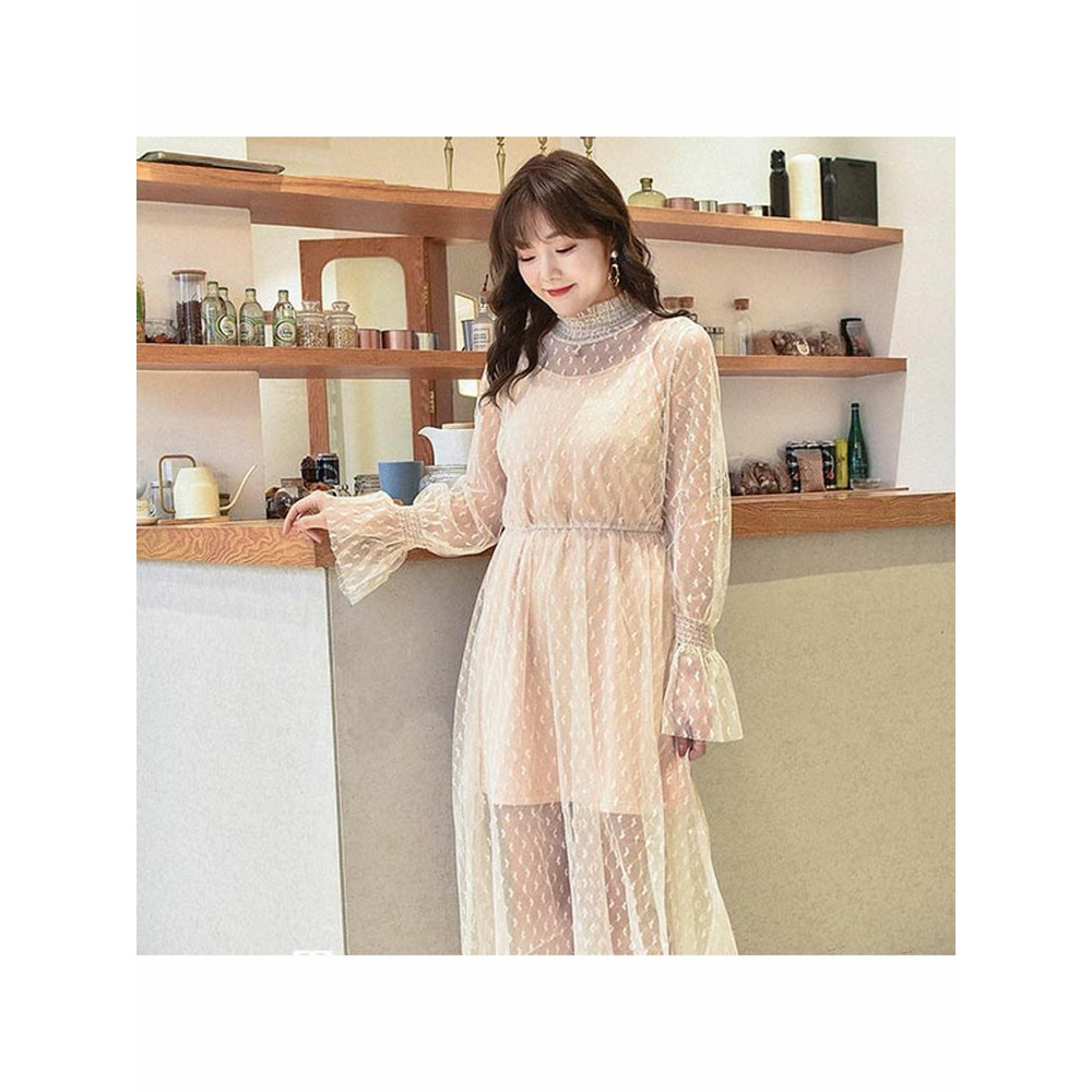 シアーなハート柄メッシュワンピースとインナーワンピースのセット 海外インポート服 sanmaru8