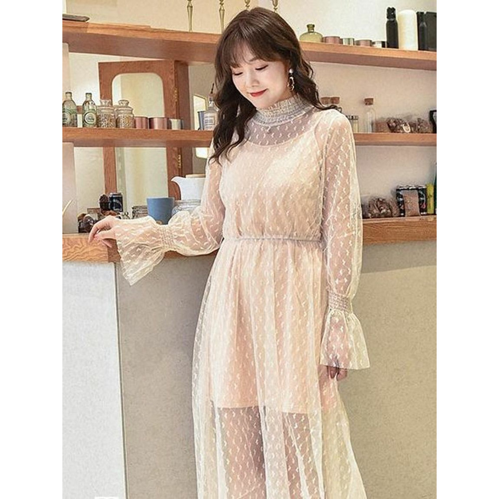 シアーなハート柄メッシュワンピースとインナーワンピースのセット 海外インポート服 sanmaru1