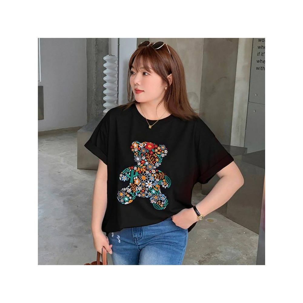 胸のフラワー刺繍こぐま柄シルエットが可愛い！半袖Tシャツ　大きいサイズ レディース15