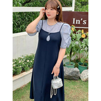 シンプルでフェミニン！ブラウス+ジャンパースカートセットアップ　大きいサイズ レディース