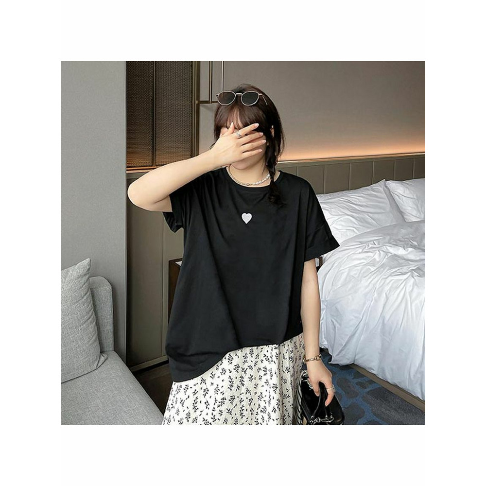 胸にハート刺繍入り！リラクシーな半袖オーバーサイズ Tシャツ　大きいサイズ レディース4