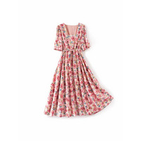 華やかな水彩画タッチのシフォン フラワープリント ワンピース　大きいサイズ レディース