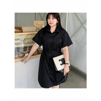 レギュラーカラー スナップボタン開き ひざ丈 シャツワンピース　大きいサイズレディース