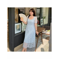 シアーフラワーレースのフェミニンなミモレ丈フレアワンピース　大きいサイズレディース