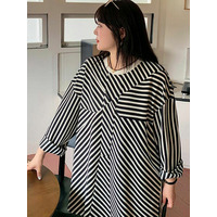 ストライプ柄をモザイク状にスプライシング モードなショートワンピース 　大きいサイズレディース