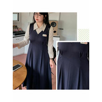 （ロング丈バージョン）シャツ+ジャンパースカート 重ね着風ワンピース　大きいサイズレディース