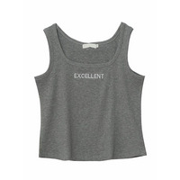 胸にエクセレントなロゴ刺繍！ショート丈 リブ タンクトップ