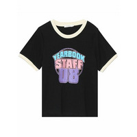 コントラストカラーのパイピングと胸ロゴデザイン半袖リンガーＴee