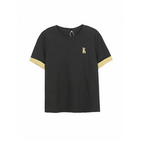 胸の兎のシルエット刺繍と袖口がコントラストカラーの半袖Ｔシャツ